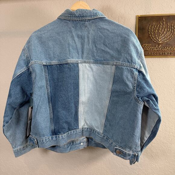 Women's Black Tape Patchwork Denim Blue Jean Button Front Jacket Size 1X NEW119 - Picture 7 of 9